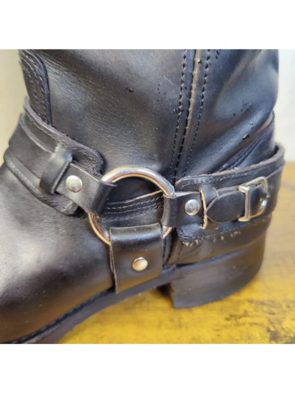 FRYE 10M Harness Boots Black Leather USA Biker MOTO Neoprene Oil Resistant